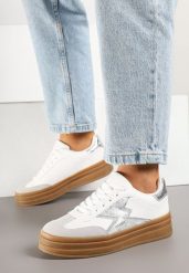 Srebrno-Białe Sneakersy na Kauczukowej Podeszwie z Geometrycznym Wzorem Tolionne. Szare obuwie sportowe damskie Born2be, z jeansu, bez zapięcia. Za 99.99 zł.