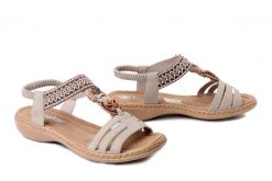 RIEKER 61855-62 beige, sandały damskie. Brązowe sandały damskie Rieker, bez wzorów, z gumy, bez obcasa, bez zapięcia. Za 255.92 zł.