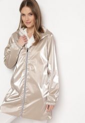 Jasnobeżowa Kurtka Dwustronna z Nieodpinanym Kapturem i Metalicznym Efektem Lirednil. Brązowe kurtki damskie Born2be, l, bez wzorów. Za 189.99 zł.