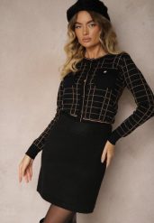 Czarna Prosta Spódnica z Dzianiny z Domieszką Wełny z Gumką w Talii Parilae. Czarne spódnice damskie Renee, na co dzień, bez wzorów, z dzianiny, eleganckie, mini. Za 99.99 zł.