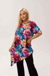 Wiskozowa tunika asymetryczna Capri Peony w print w piwonie OVERSIZE PLUS SIZE XXL WIOSNA LATO. Białe tuniki damskie Moda Size Plus Iwanek, na co dzień, na lato, l, bez wzorów, z dzianiny, eleganckie, z asymetrycznym kołnierzem, bez ramiączek. Za 229.90 zł.