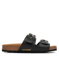 Klapki LOVE MOSCHINO. Czarne klapki damskie Love Moschino, bez wzorów, bez obcasa, bez zapięcia. Za 420.99 zł.