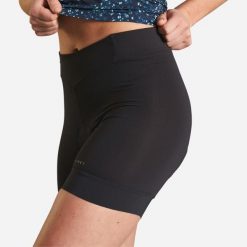 Spodenki pod szorty rowerowe MTB damskie Rockrider Comfort 500. Czarne bielizna korygująca ROCKRIDER, bez wzorów, z elastanu. Za 89.99 zł.