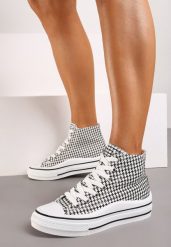 Czarno-Białe Trampki za Kostkę na Platformie Shuze. Białe trampki damskie Born2be, bez wzorów, za kostkę, bez zapięcia. Za 19.99 zł.