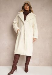 Jasnobeżowy Długi Płaszcz w Stylu Futerka Deozola. Brązowe płaszcze damskie Renee, l, bez wzorów, z jeansu, bez kaptura. Za 119.99 zł.