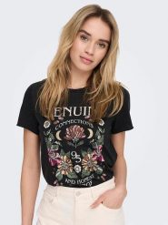 ONLY Koszulka w kolorze czarnym rozmiar: XS. Czarne bluzki damskie Only, xs, bez wzorów, z bawełny, bez kołnierzyka, bez ramiączek. Za 45.95 zł.