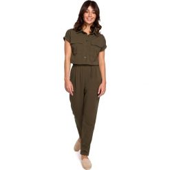 Kombinezon w Stylu Safari - Khaki. Brązowe kombinezony damskie MOE, na lato, l, bez wzorów, z bawełny, bez kołnierzyka, bez ramiączek. Za 274.90 zł.