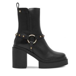 Botki Eva Minge. Czarne botki damskie Eva Minge, bez obcasa, na słupku, bez zapięcia. Za 399.99 zł.