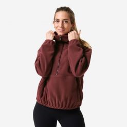 Bluza do jogi damska Domyos polar. Fioletowe bluzy damskie DOMYOS, l, bez wzorów, z materiału, bez kaptura. Za 119.99 zł.