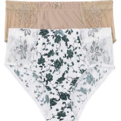 Figi wyszczuplające (2 pary) bonprix ecru z nadrukiem + cielisty. Białe bielizna korygująca bonprix, z nadrukiem. Za 39.98 zł.