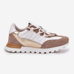 Skórzane Półbuty Sneakersy Damskie Artiker 56C1738 Beżowo-Złote beżowy. Brązowe półbuty damskie bez wzorów, ze skóry, bez obcasa, bez zapięcia. Za 379.85 zł.