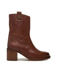 Tommy Hilfiger Botki Riding Lthr Mid Boot Block Heel FW0FW08776 Brązowy. Brązowe botki damskie Tommy Hilfiger, ze skóry, bez obcasa, na słupku, bez zapięcia. Za 799.99 zł.