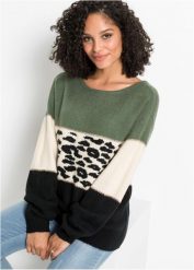 Sweter oversize. Czarne swetry klasyczne damskie bonprix, bez kołnierzyka. Za 104.99 zł.