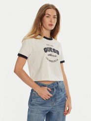 Guess T-Shirt V4BI08 K8FQ4 Biały Boxy Fit. Białe t-shirty damskie Guess, l, z aplikacjami, z bawełny, bez kołnierzyka. Za 169.99 zł.