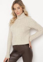 Beżowy Klasyczny Golf Fortella. Brązowe golfy damskie Born2be, l, bez wzorów, bez ramiączek. Za 99.99 zł.