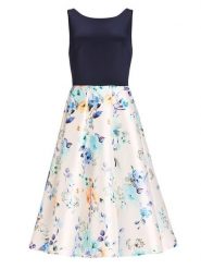 SWING Sukienka w kolorze granatowo-kremowym ze wzorem rozmiar: 38. Brązowe sukienki damskie Swing, bez wzorów, bez ramiączek. Za 269.95 zł.