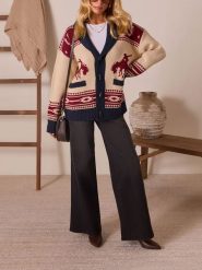 Milan Kiss Kardigan w kolorze kremowo-granatowo-czerwonym rozmiar: XL. Brązowe kardigany damskie Milan Kiss, xl, bez wzorów, ze splotem. Za 217.99 zł.