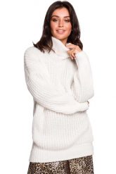 Biały Oversizowy Sweter-Tunika z Golfem. Białe golfy damskie MOE, l, z materiału, bez kołnierzyka. Za 203.90 zł.