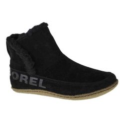 Buty Sorel Nakiska Bootie 1876141011 czarne. Czarne botki damskie na zimę, z gumy, bez obcasa, bez zapięcia. Za 545.14 zł.