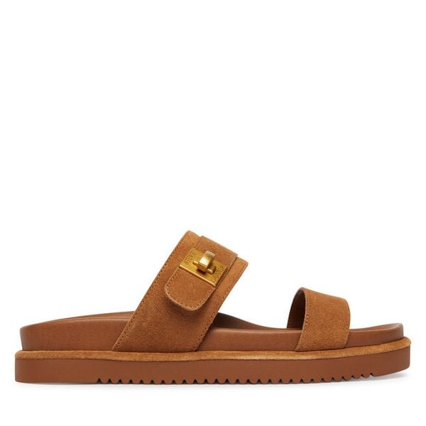 Klapki Steve Madden. Brązowe klapki damskie Steve Madden, bez wzorów, bez obcasa, bez zapięcia. Za 409.99 zł.
