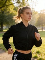 Krótka bluza sportowa z zamkiem - czarny. Czarne bluzy damskie Sinsay, l, bez wzorów, bez kaptura. Za 49.99 zł.