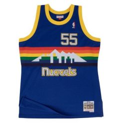 Koszulka NBA Denver Nuggets Dikembe Mutombo. Niebieskie koszulki damskie Mitchell & Ness, bez wzorów, bez kołnierzyka, bez ramiączek. W wyprzedaży za 421.50 zł.
