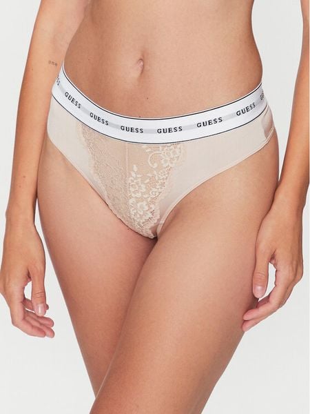 Guess Stringi Belle O2BE00 KBBT0 Beżowy. Brązowe stringi Guess, z aplikacjami, z syntetyku. Za 59.99 zł.