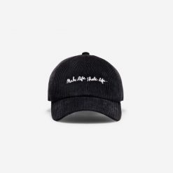 Czapka z daszkiem sztruksowa na deskorolkę CAP900 Make Life Skate Life czarna. Czarne czapki z daszkiem damskie KIPSTA, bez wzorów, z bawełny. Za 69.99 zł.