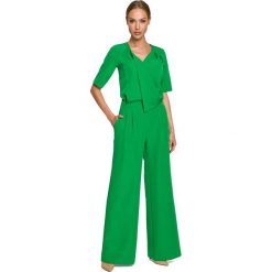 Kombinezon z Szerokimi Nogawkami - Zielony. Zielone kombinezony damskie MOE, l, bez wzorów, z lycry, eleganckie, bez kołnierzyka, bez ramiączek. Za 314.90 zł.