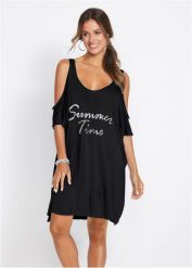 Prześwitująca sukienka plażowa. Czarne sukienki damskie bonprix, bez wzorów, eleganckie, bez ramiączek. Za 59.99 zł.