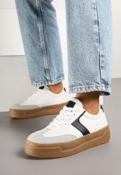 Biało-Czarne Sneakersy na Grubej Podeszwie w Stylu Kultowych Tenisówek Hanelith. Białe obuwie sportowe damskie Renee, z jeansu, bez zapięcia, tenisowe. Za 99.99 zł.