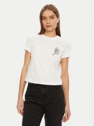 Calvin Klein Jeans T-Shirt Script Institutional J20J224984 Biały Slim Fit. Białe t-shirty damskie Calvin Klein Jeans, l, bez wzorów, z bawełny, bez kołnierzyka. Za 99.99 zł.