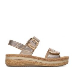 Sandały Rieker. Żółte sandały damskie Rieker, bez wzorów, bez obcasa, na płaskiej podeszwie, bez zapięcia. Za 349.99 zł.