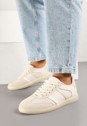 Beżowe Sneakersy w Typie Tenisówek z Paskami na Boku Cholewki Wonevia. Brązowe obuwie sportowe damskie Born2be, bez zapięcia, tenisowe. Za 74.99 zł.