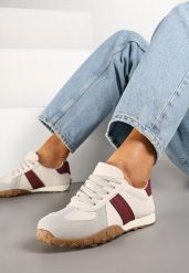 Beżowo-Bordowe Sneakersy Ozdobione Paskami Ilanlin. Brązowe obuwie sportowe damskie Renee, na lato, z jeansu, bez zapięcia. Za 79.99 zł.