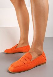 Pomarańczowe Klasyczne Płaskie Mokasyny Wsuwane z Ozdobnym Paskiem Ianestia. Brązowe mokasyny damskie Born2be, z jeansu, bez obcasa. Za 44.99 zł.