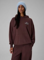 4F Bluza dresowa loose z kapturem damska - brązowa L. Brązowe bluzy damskie 4F, l, bez wzorów, z dresówki, z kapturem. Za 189.99 zł.