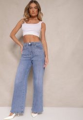 Niebieskie Szerokie Jeansy z Bawełną High Waist Assemi. Niebieskie jeansy damskie Renee, z aplikacjami, z bawełny. Za 109.99 zł.
