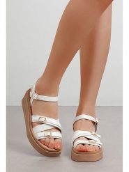 C'M Sandały w kolorze białym na koturnie rozmiar: 40. Białe sandały damskie C'M, bez wzorów, z otwartym noskiem, bez obcasa, na koturnie, bez zapięcia. Za 113.99 zł.