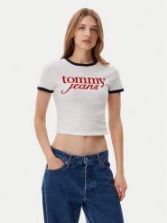 Tommy Jeans T-Shirt Script Ringer DW0DW20631 Écru Slim Fit. T-shirty damskie Tommy Jeans, m, bez wzorów, z bawełny, bez kołnierzyka. Za 129.99 zł.