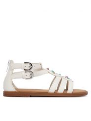 Geox Sandały Jr Sandal Karly J6535D 000BC C0653 S Biały. Białe sandały dziewczęce Geox, ze skóry, bez obcasa, bez zapięcia. Za 279.99 zł.