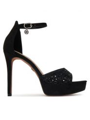 Nine West Sandały TS6218-01 Czarny. Czarne sandały damskie Nine West, bez wzorów, z materiału, bez obcasa, na szpilce, bez zapięcia. Za 167.99 zł.