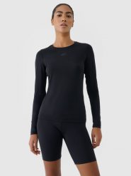 4F Longsleeve treningowy szybkoschnący damski - czarny XS. Czarne koszulki sportowe damskie 4F, xs, bez wzorów, z dzianiny, bez ramiączek, na fitness i siłownię. Za 99.99 zł.