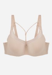 Jasnobeżowy Biustonosz z Ozdobną Siateczką i Paseczkami przy Dekolcie Anesa. Brązowe biustonosze Born2be, bez wzorów. Za 59.99 zł.