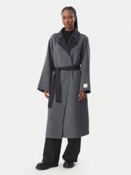 Calvin Klein Płaszcz wełniany Long LV044H538G Szary Regular Fit. Szare płaszcze damskie Calvin Klein, na zimę, s, bez wzorów, z syntetyku, bez kaptura. Za 1,699.00 zł.