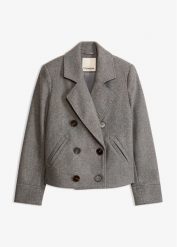 Krótka kurtka z imitacji wełny. Szare kurtki damskie bonprix, bez wzorów, z wełny, bez kaptura. Za 229.99 zł.