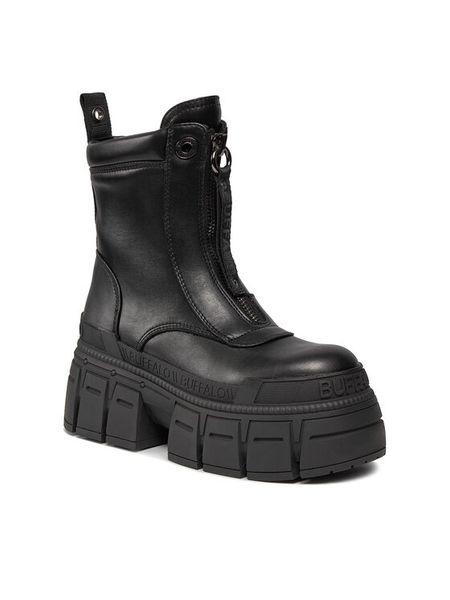 Buffalo Botki Gospher Zip Boot BN1622350 Czarny. Czarne botki damskie Buffalo, ze skóry, bez obcasa, na płaskiej podeszwie, bez zapięcia. Za 699.99 zł.
