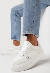 Białe Sneakersy na Grubej Podeszwie Lasama. Białe obuwie sportowe damskie Born2be, bez zapięcia. Za 99.99 zł.