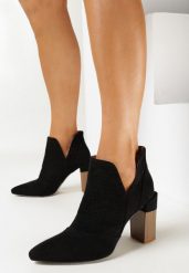 Czarne Ażurowe Botki na Geometrycznym Słupku Jacksome. Czarne botki damskie Born2be, na wiosnę, eleganckie, bez obcasa, na obcasie, bez zapięcia. Za 49.99 zł.
