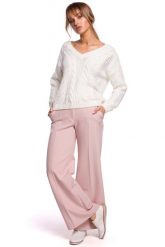 Sweter z Dekoltem w Serek - Ecru. Brązowe swetry klasyczne damskie MOE, l, z materiału, bez kołnierzyka. Za 209.90 zł.